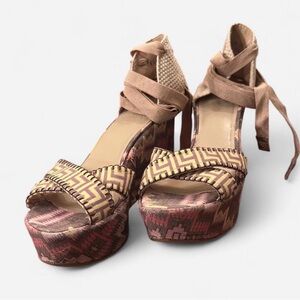 Theodora Callum by Stuart Weitzman ‘Biarritz’ Lace up Wedge Sandals